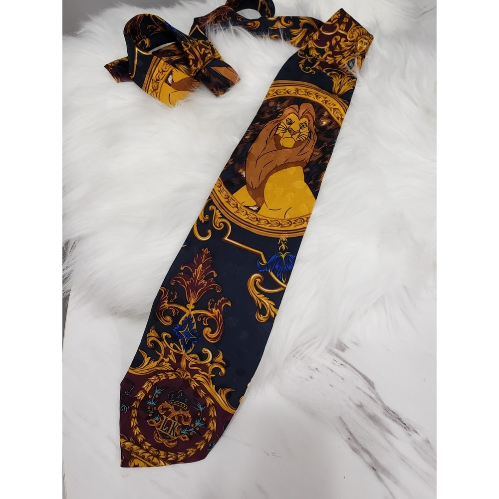 Vintage LION KING MUFASA Necktie Tie Mens 90s Disney 100% SILK